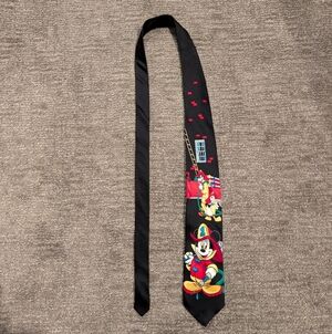 Disney Mickey Unlimited Black Silk Tie Mickey Donald Goofy Firefighter